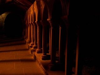 [Iona Abbey cloisters at night]